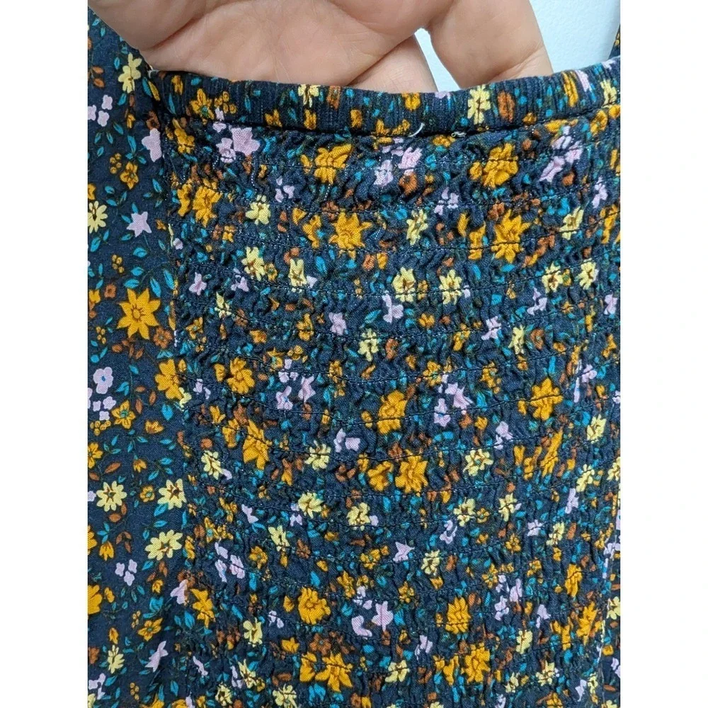 DR1 Mudd Blue Floral Long Sleeve Ruched Back Babydoll Peasant‎ Dress Sz XXL